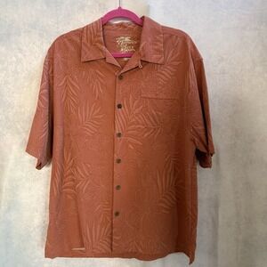 Jamaica Jaxx Mens 100% Silk Salmon Tropical Resort S/S Button Up Shirt L